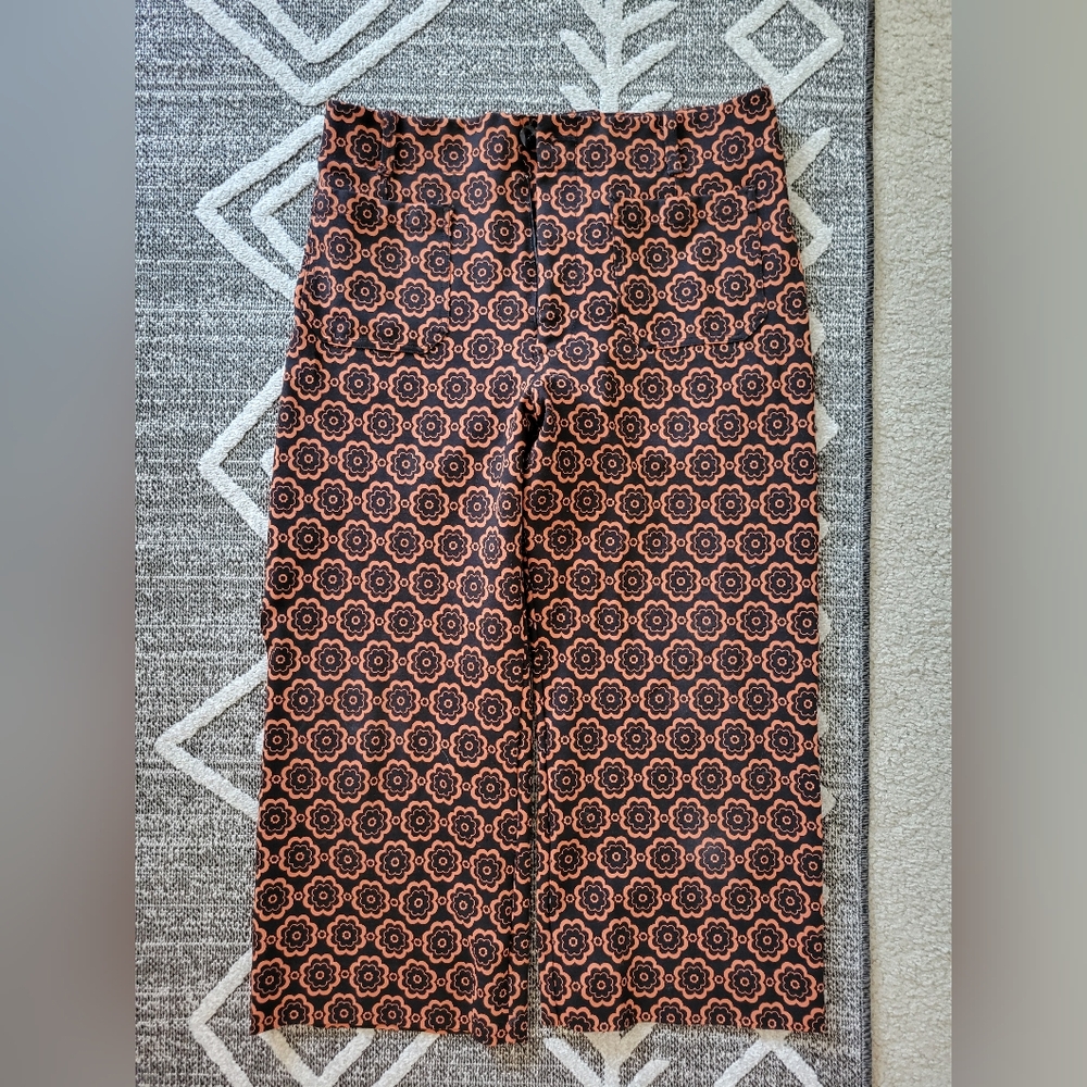 Maeve Anthropologie Pants The Colette Cropped Size 34 Wide Leg Orange Black